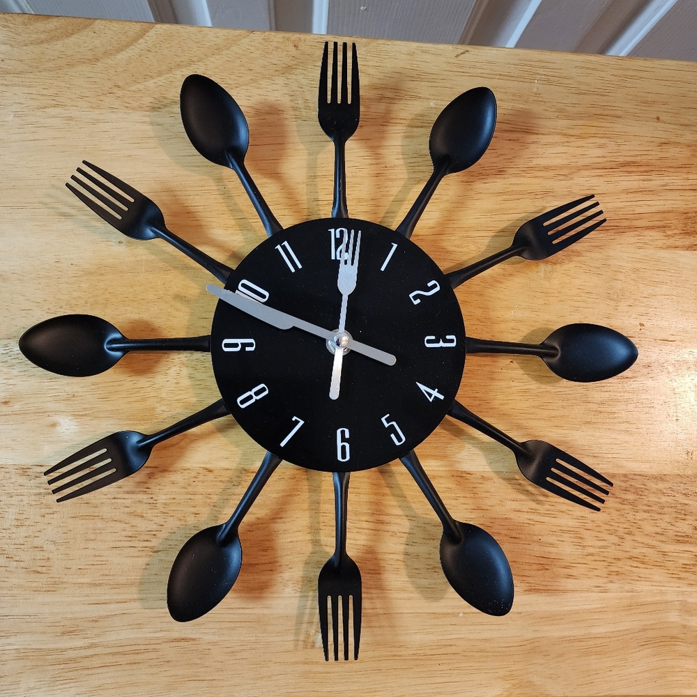 Black Fork and Spoon Wall Clock